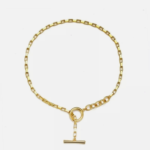 New Chain choker Toggle Clasp 18k Gold Mixed Linked Circle Necklaces - Picture 2 of 4